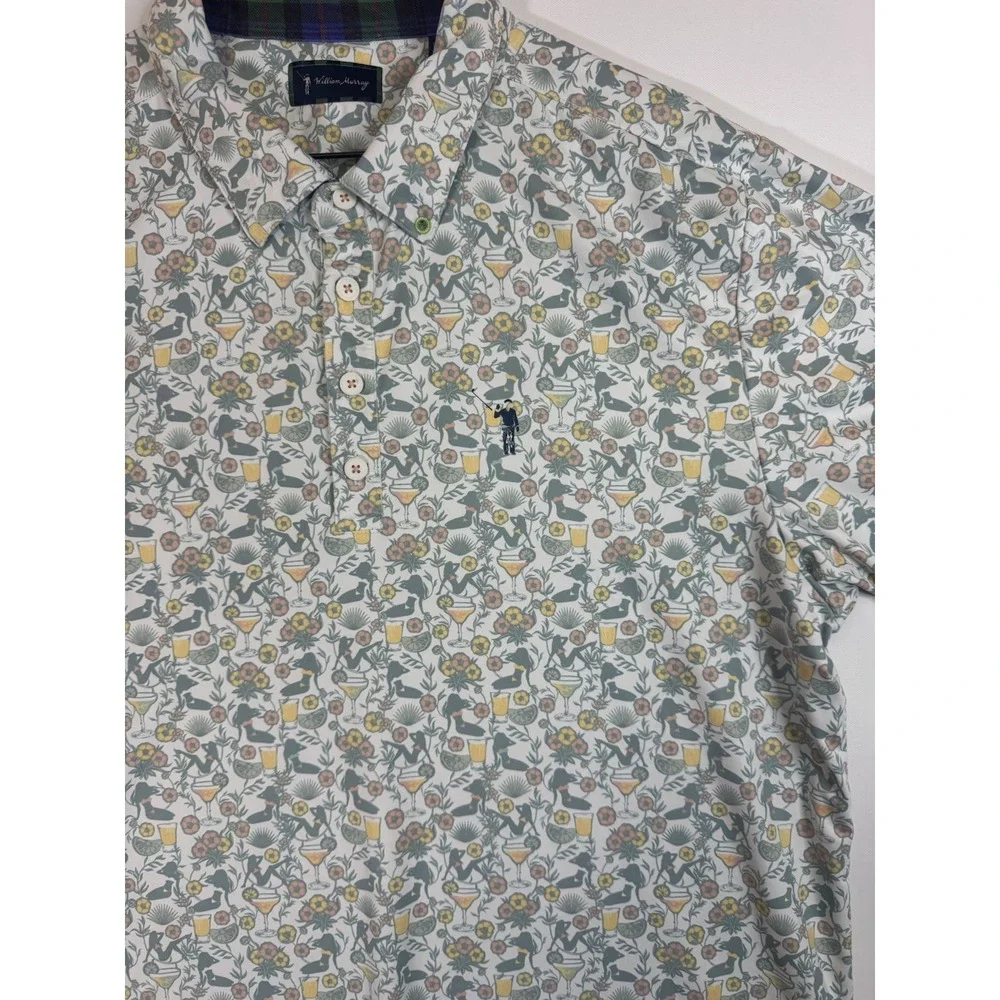 1. William Murray Polo Shirt Mens L Green‎ Golf Floral Cocktail Geometric